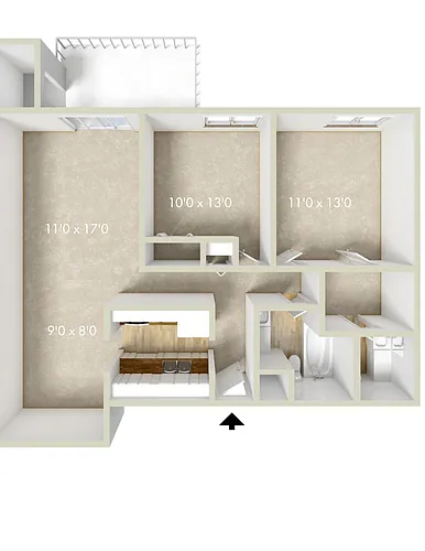 Floor plan 2BR 1.5BA 971SQFT 80%