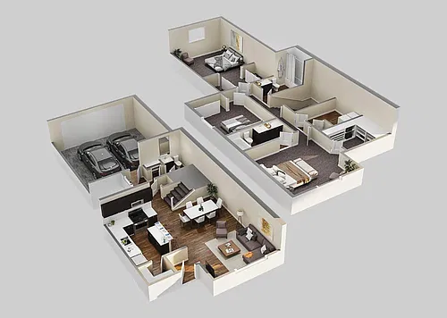 Floor plan 3x2.5 Duplex 2 car garage (D)