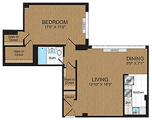 Floor plan One-Bedroom 1D