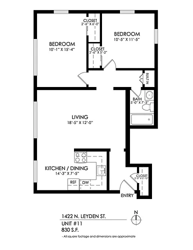 Floor plan 2 Bed, 1 Bath