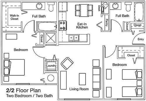 Floor plan Two Bed - Two Bath Phase II