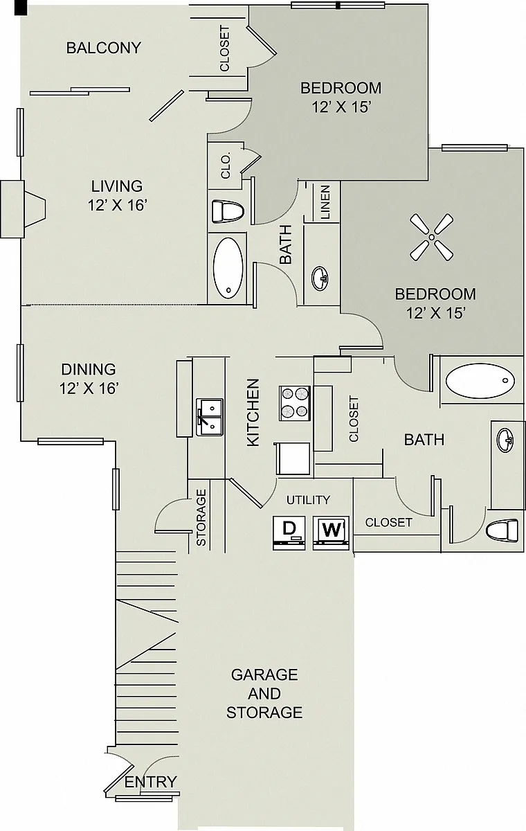 Floor plan 2 Bed 2 Westport Renovated