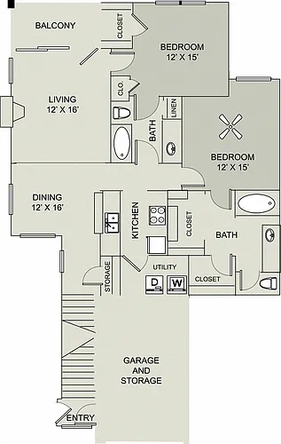 Floor plan 2 Bed 2 Westport Renovated