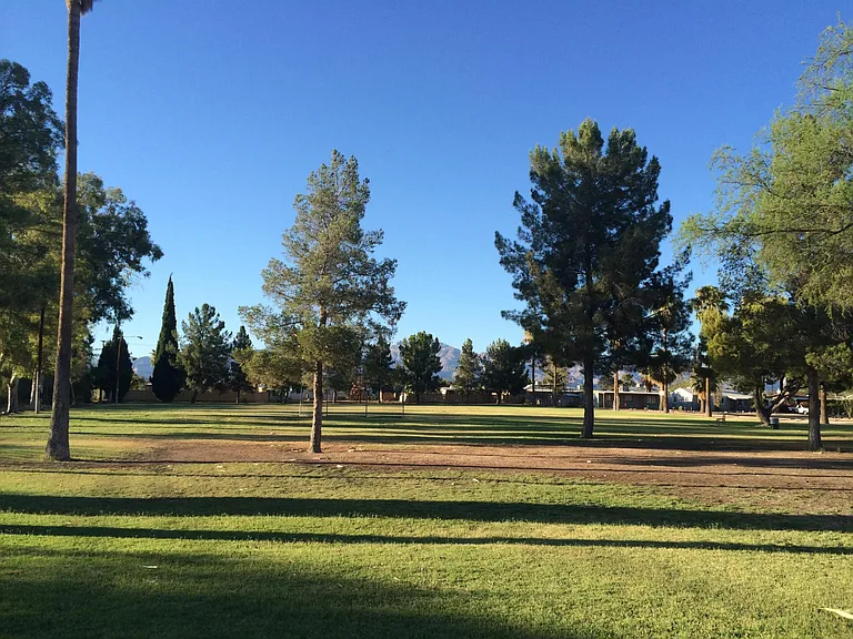 Alvernon neighborhood park with walking/running path. Baseball field, practice basket ball court, Swing and jungle gym. 3 picnic tables.