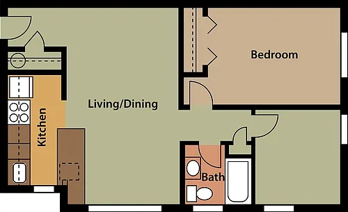 Floor plan Georgetown 1 Bedroom Den
