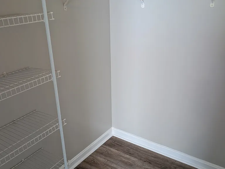 Spacious walk-in closet with built-in organizer shelving