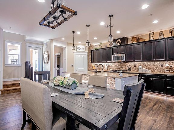 Dining area with custom colored smart lighting