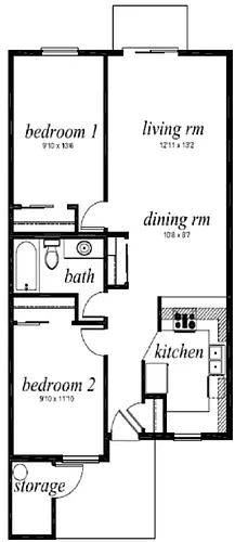Floor plan 2 Bed 1 Bath
