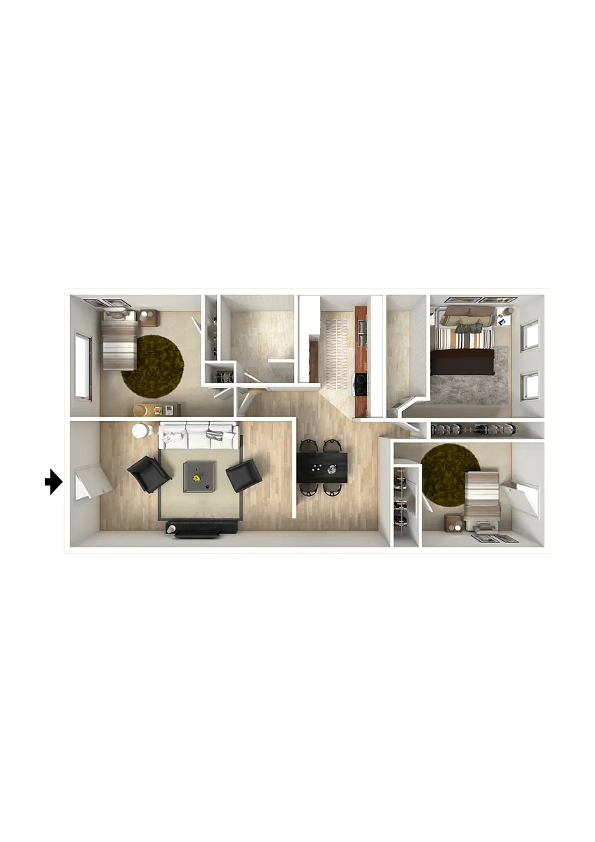 Floor plan Private Bedroom in a 3-Bedroom Unit Furnished