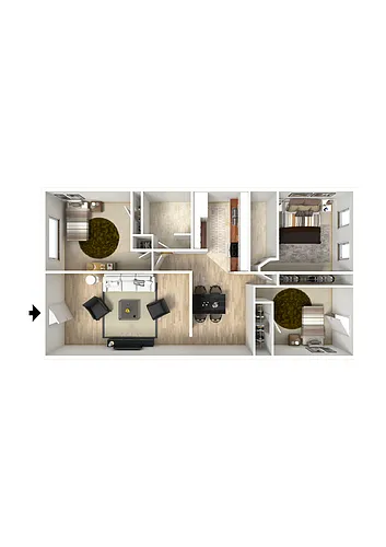 Floor plan Private Bedroom in a 3-Bedroom Unit Furnished