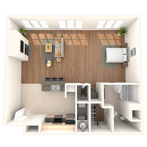 Floor plan Studio 0x1 534-843 SF