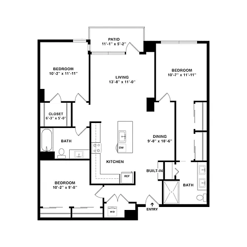 Floor plan 3 Bed/2 Bath-UnitD
