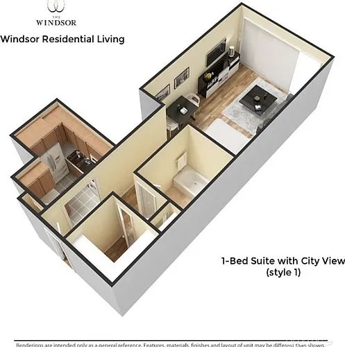 Floor plan 1-Bed Suite - City View Style 1