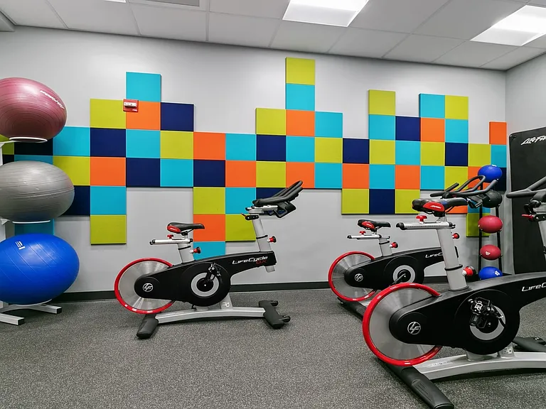 Equipped with kettle bells, TRX band, battle ropes, and kickboxing stand