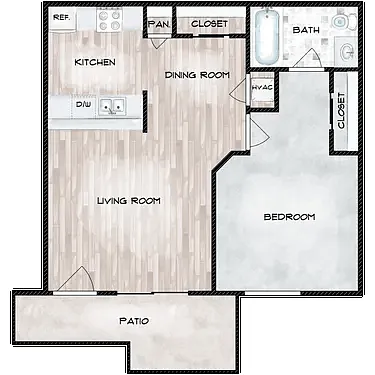 Floor plan 1 BR, 1 BA