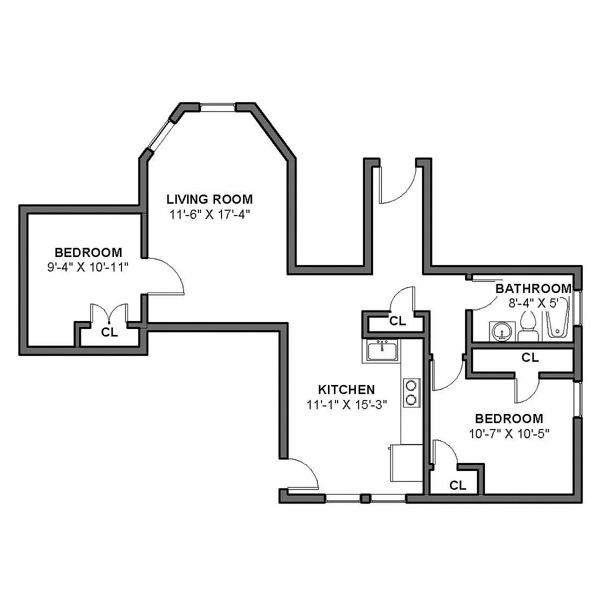 Floor plan 2 BR 1 Bath Basement #15