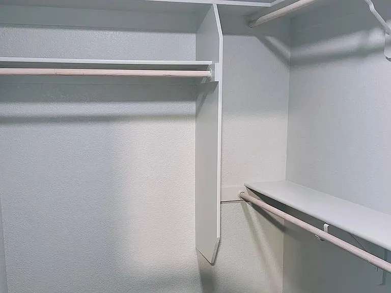 Walk-in closet in master bedroom.