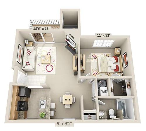 Floor plan 1 Bed 1 Bath A