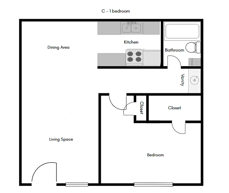 Floor plan 1 Bedroom 1 Bath LG