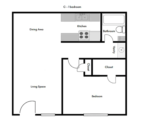 Floor plan 1 Bedroom 1 Bath LG