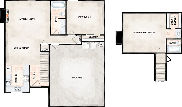 Two Bedroom Townhome Floorplan Diagram