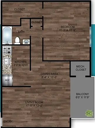 A2 1 BR 1 BA (754 SQFT)