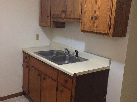 Oak kitchen cabinets.