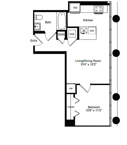 Floor plan One Bedroom E 6