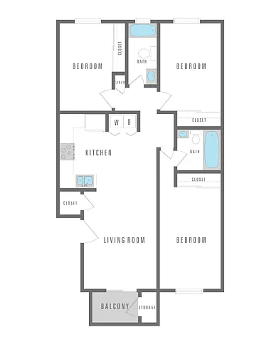 Floor plan 3 Bedroom 2 Bath