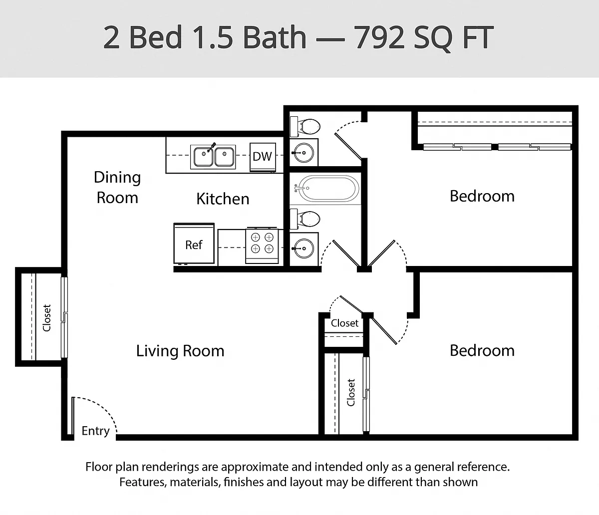 Floor plan 2 Bed 1.5 Bath