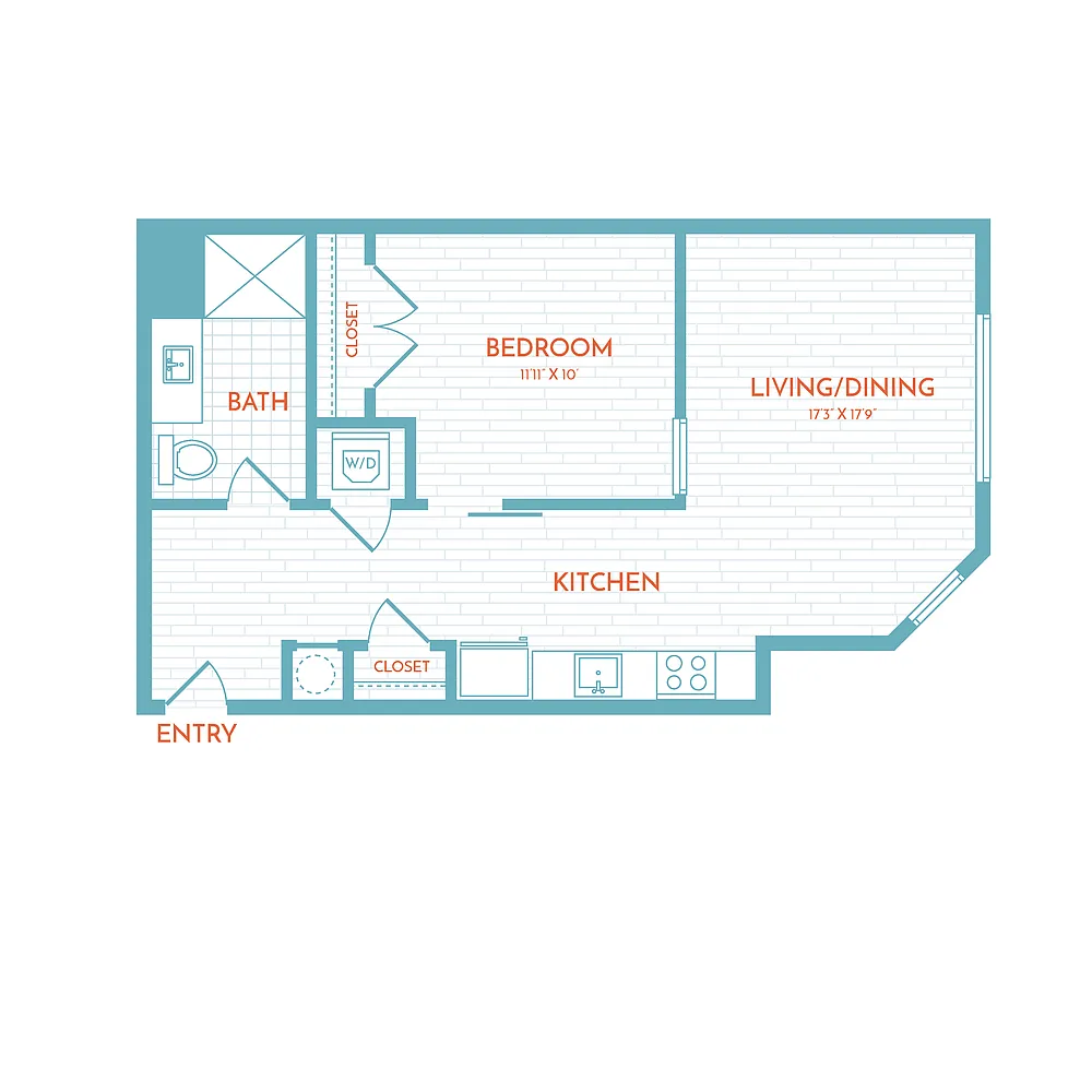 Floor plan B2.1a | 1 Bed | 1 Bath