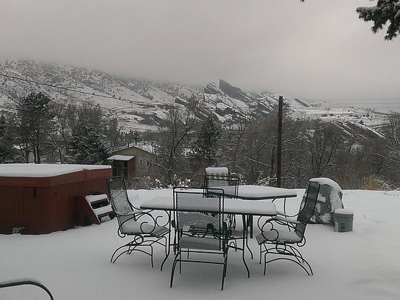 Nice winter view of the deck and hot tub.