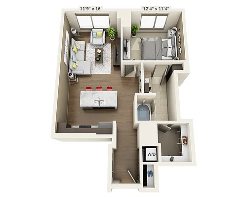 Floor plan One Bedroom A1F-PH