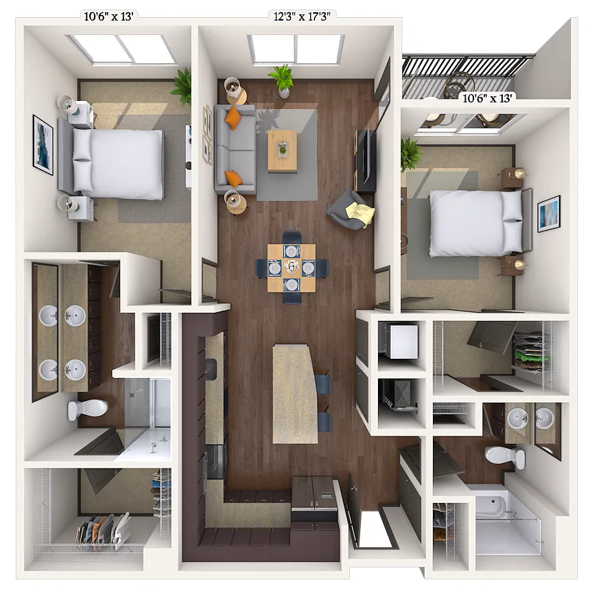 Floor plan Traditional 2x2 1130 SF