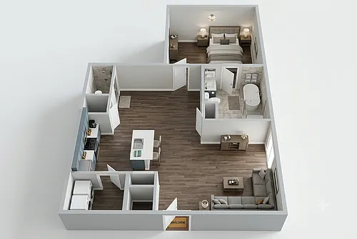 Floor plan 1 bedroom 1.5 bathroom