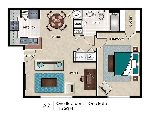 Floor plan A2 One Bedroom, One Bath