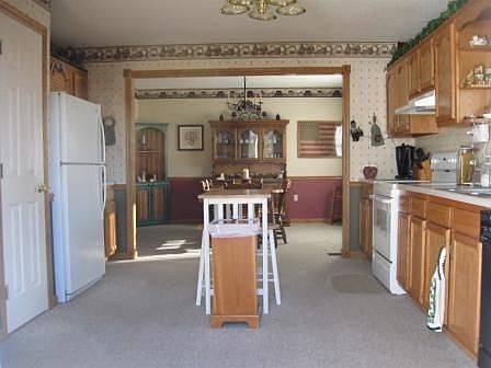 View of kitchen from back door