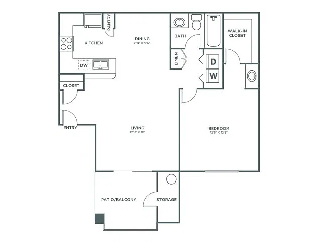 Floor plan 1 Bedroom 1 Bath - Classic