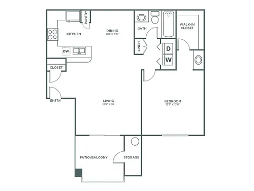 Floor plan 1 Bedroom 1 Bath - Classic