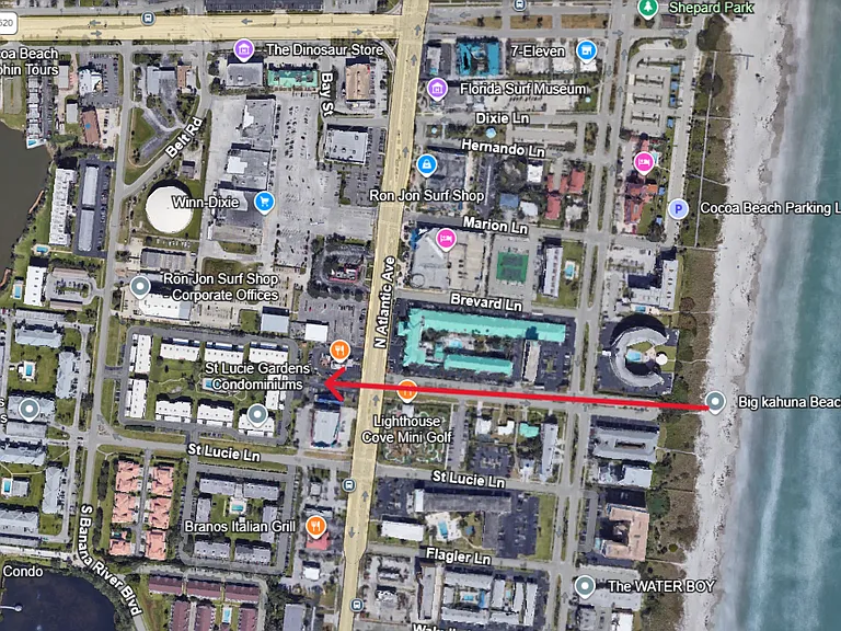 Arrow Showing Location from Ocean to Complex