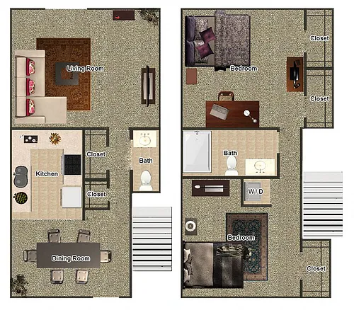 Floor plan 2 Bedroom / 1.5 Bathroom Townhome