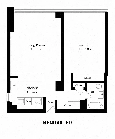 Floor plan Renovated 1 Bed 1 Bath _640