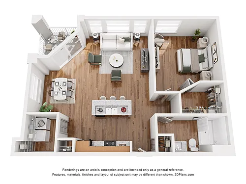 Floor plan A1 Harrison - 1 Bedroom, 1 Bathroom