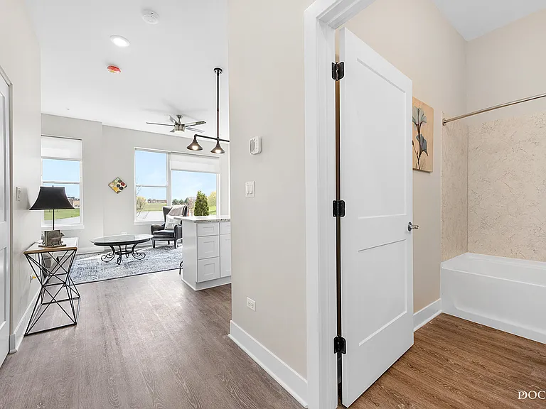 Bathroom and entry of studio