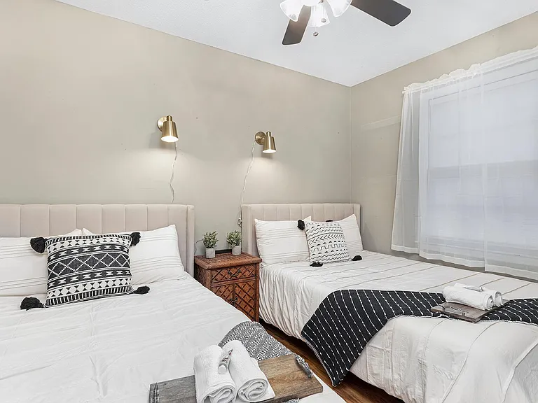 Bedroom with 2 full beds with memory foam mattress