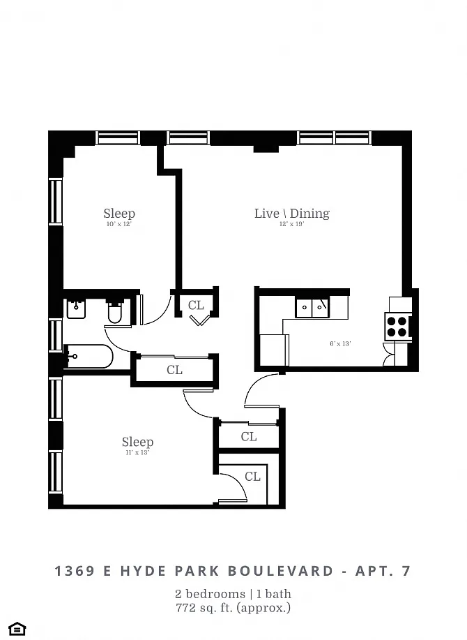 Floor plan 2 Bed |1 Bath (C1)