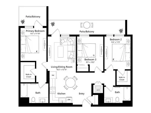 Floor plan B3B - 3 Bed 2 Bath