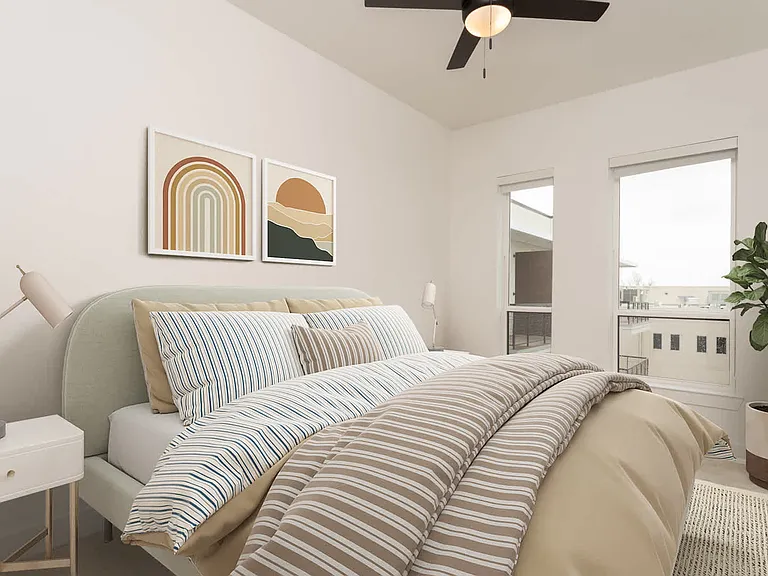Bedroom with hard surface flooring