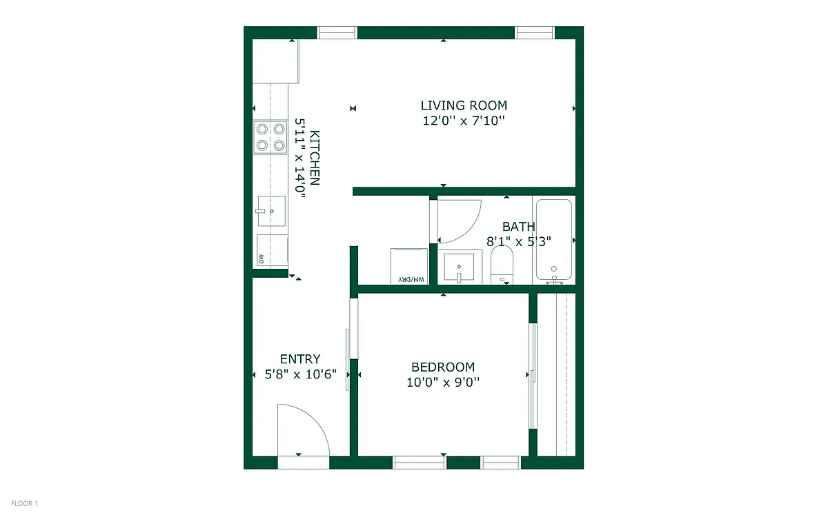 Floor plan 1 Bedroom 1 Bathroom