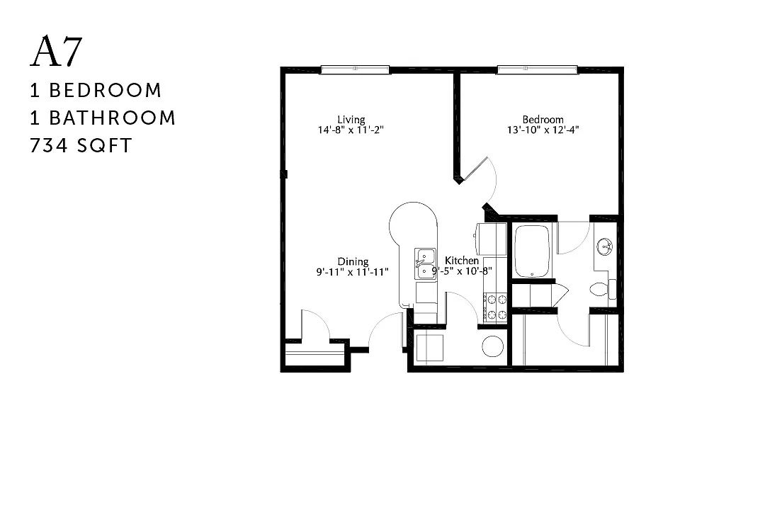 Floor plan A7 One Bedroom Renovated